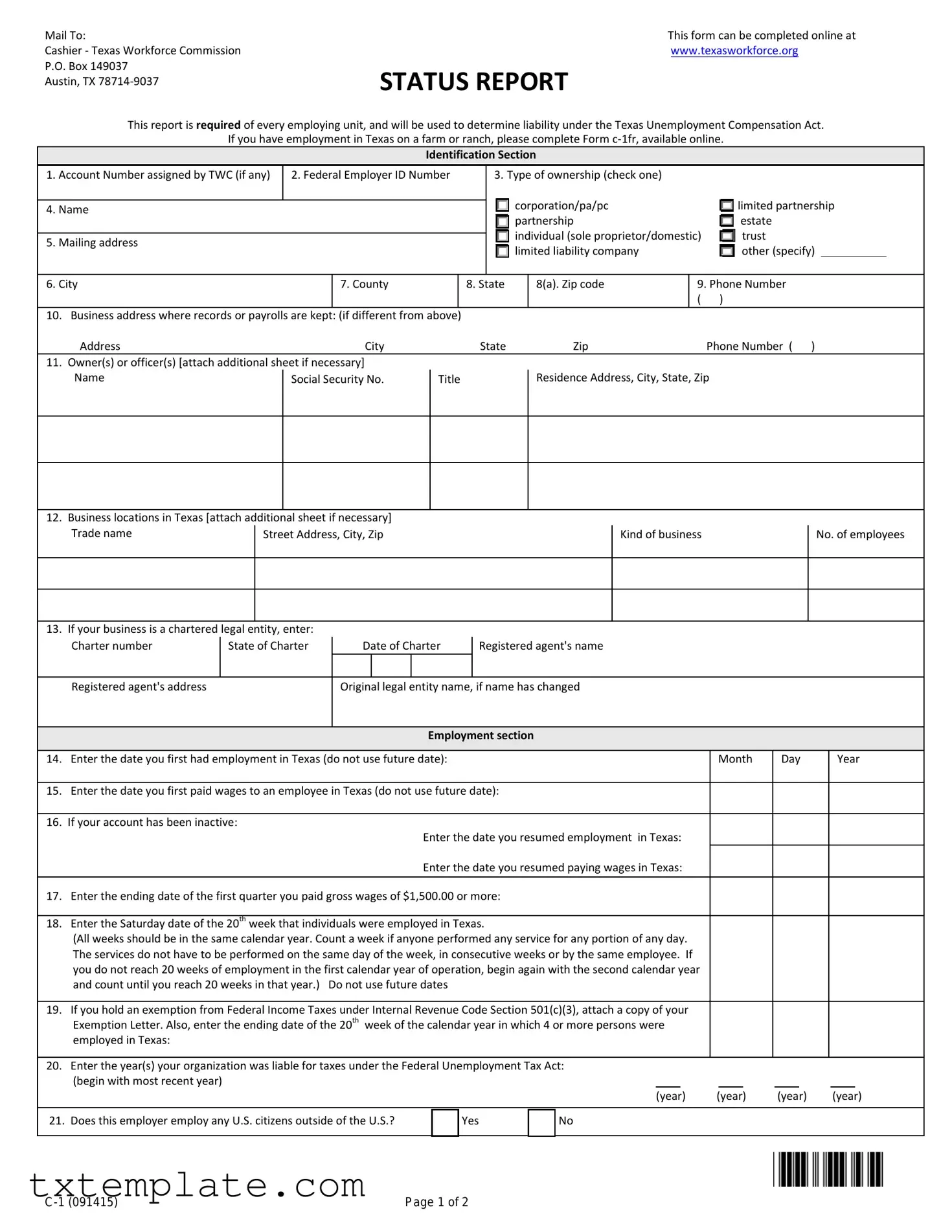 Download Texas Workforce Commission Report Template